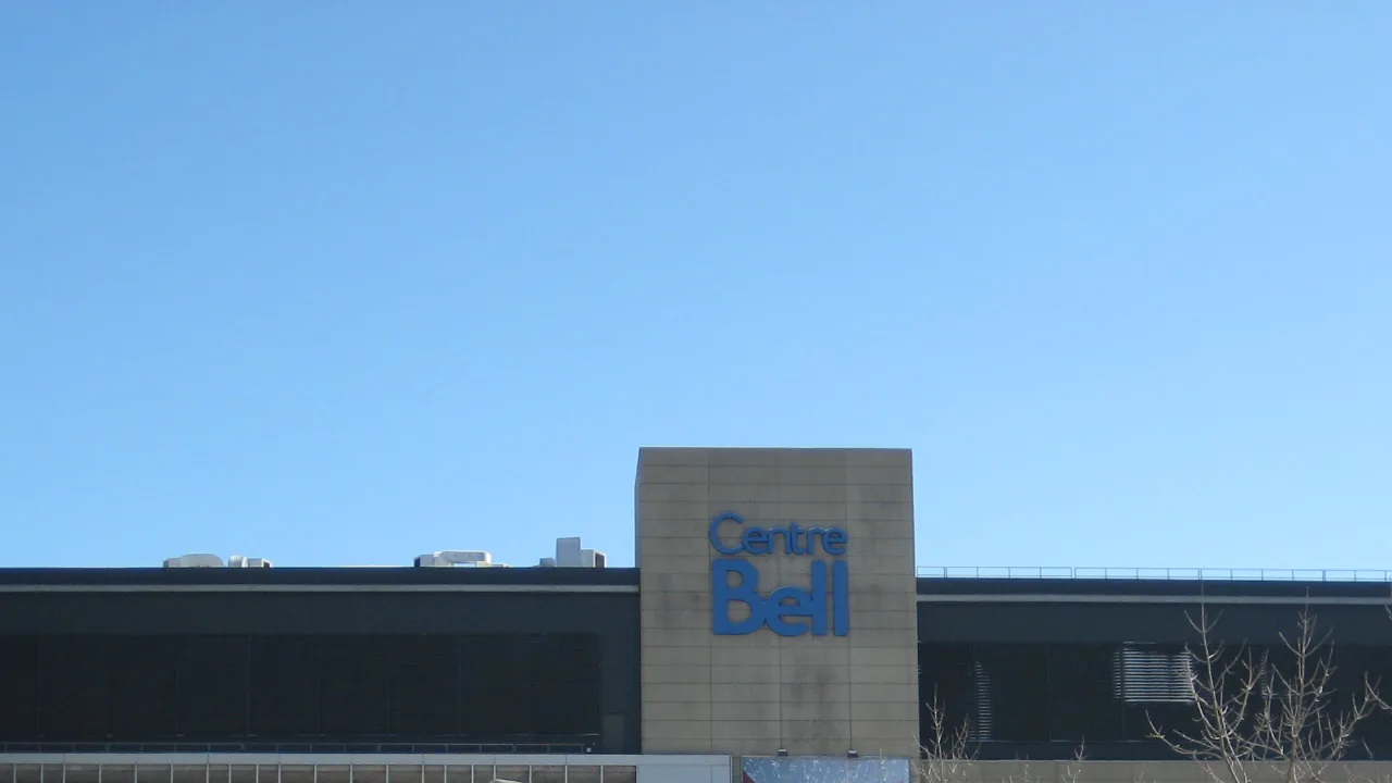 Bell Centre sign and upper facade in Montreal