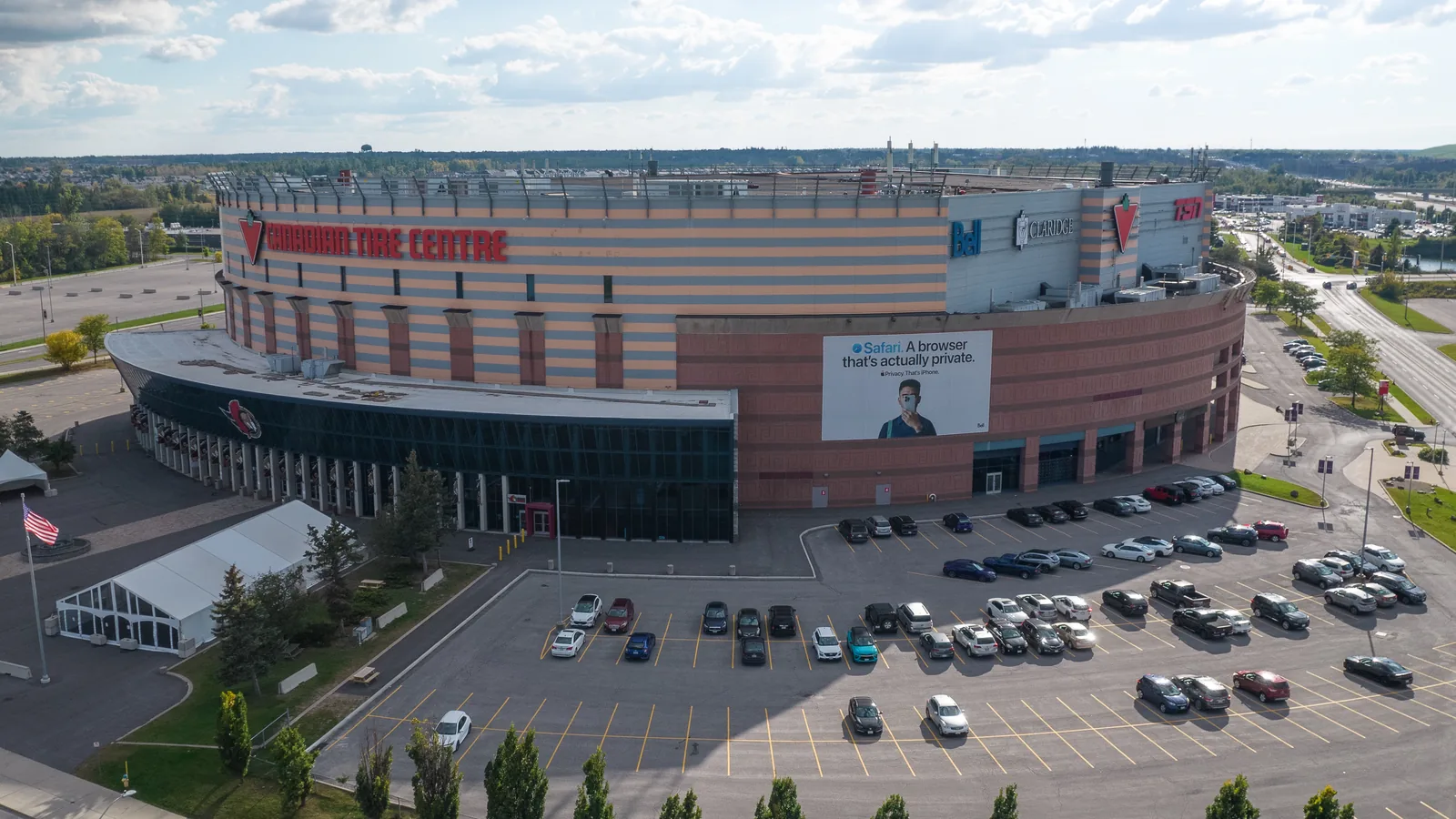 Aerial exterior view of Canadian Tire Centre in Ottawa
