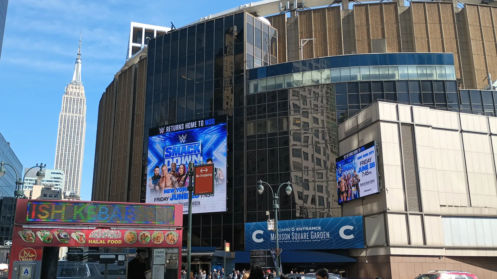 Madison Square Garden exterior with the Empire State Building nearby