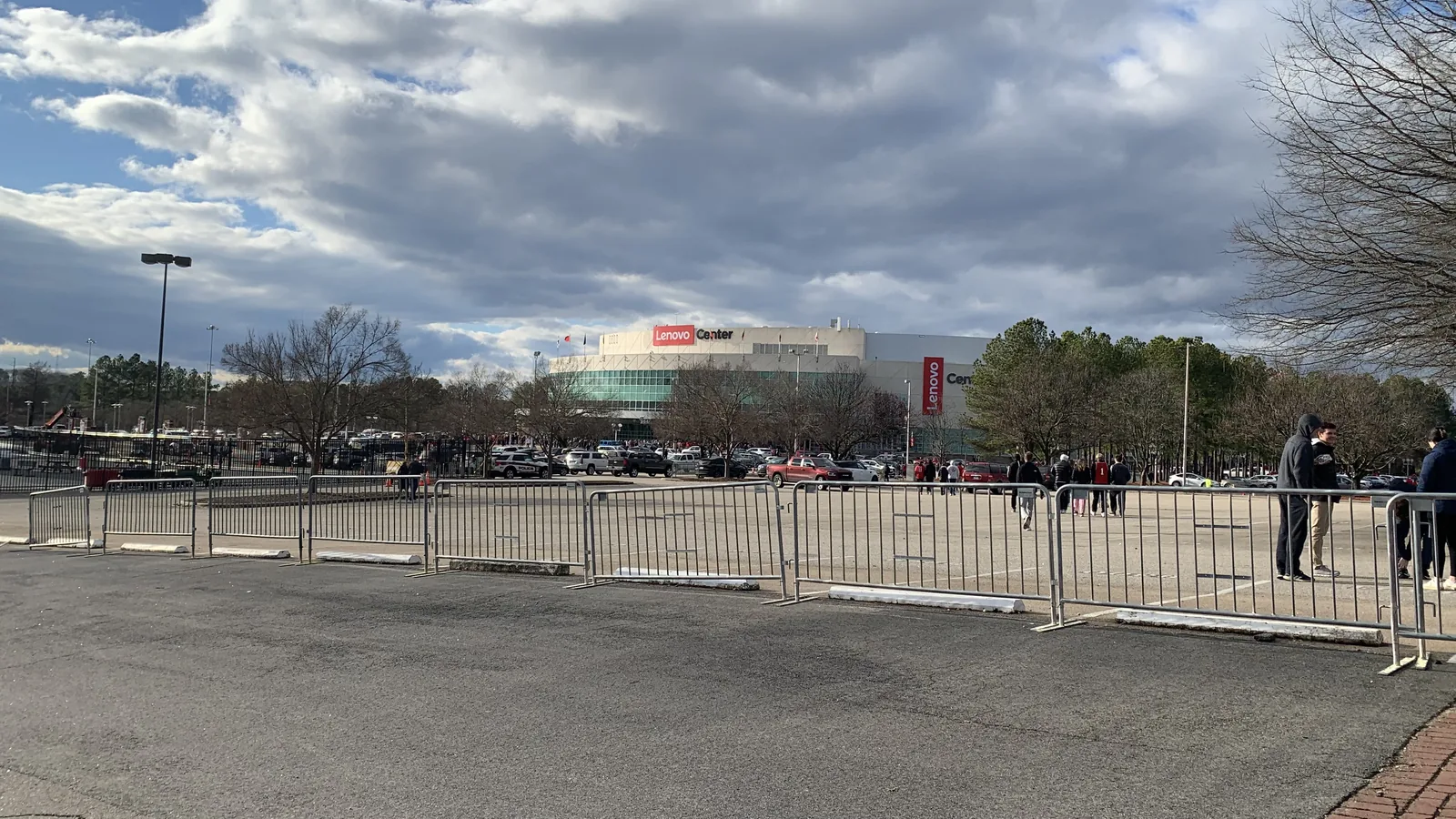 Distant exterior view of Lenovo Center in Raleigh