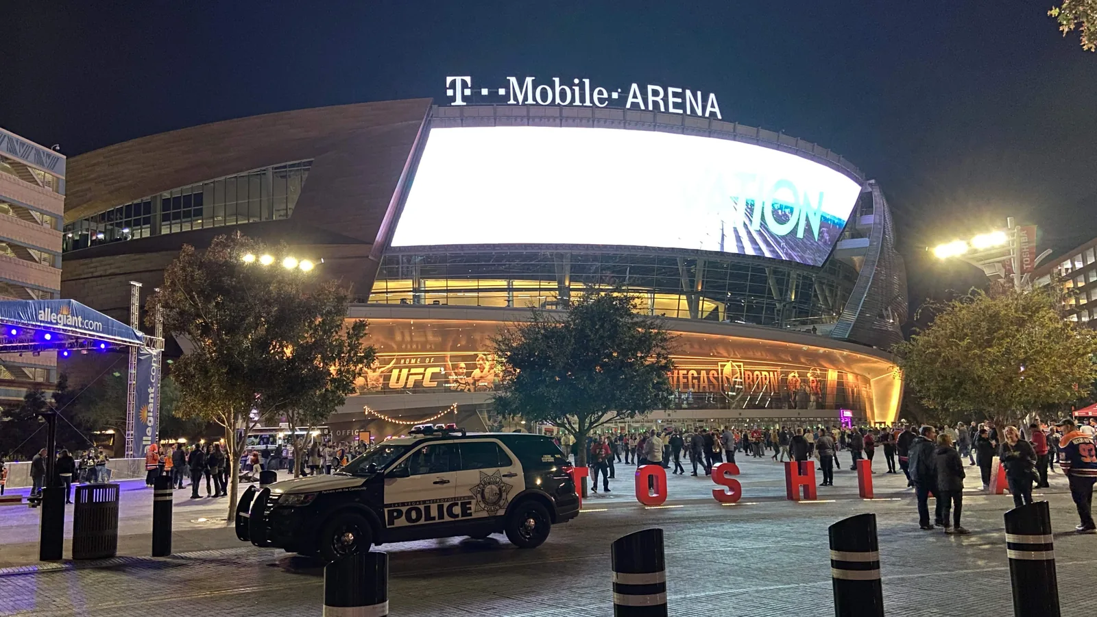 T-Mobile Arena entrance at night in Las Vegas