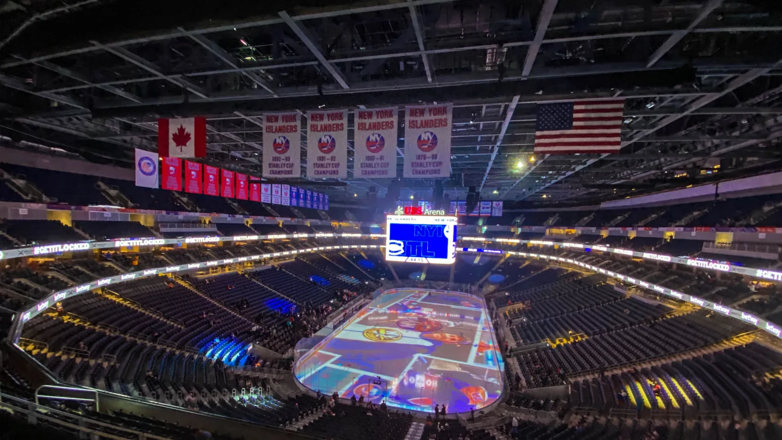 UBS Arena seating bowl and ice before an Islanders game